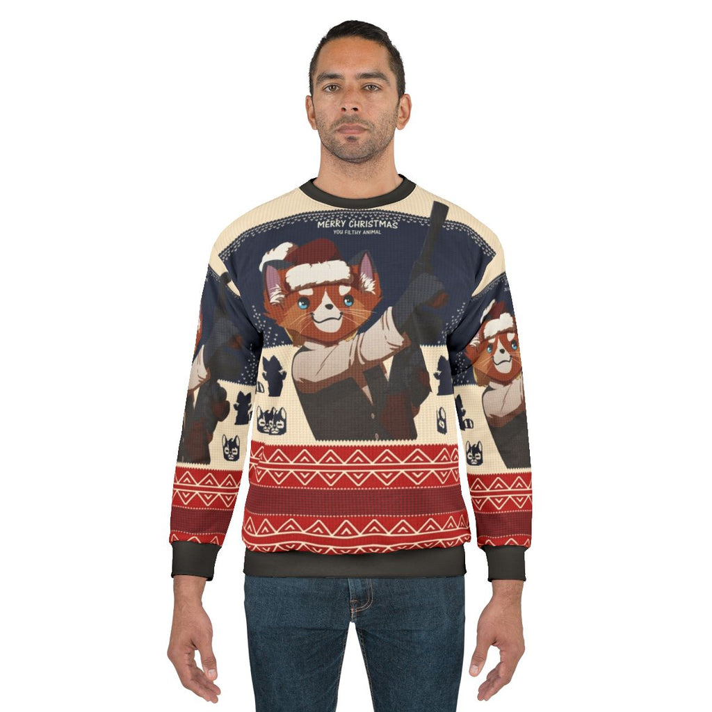 "Merry Christmas You Filthy Animal" Home Alone Inspired Sweatshirt with Red Panda and Feretta