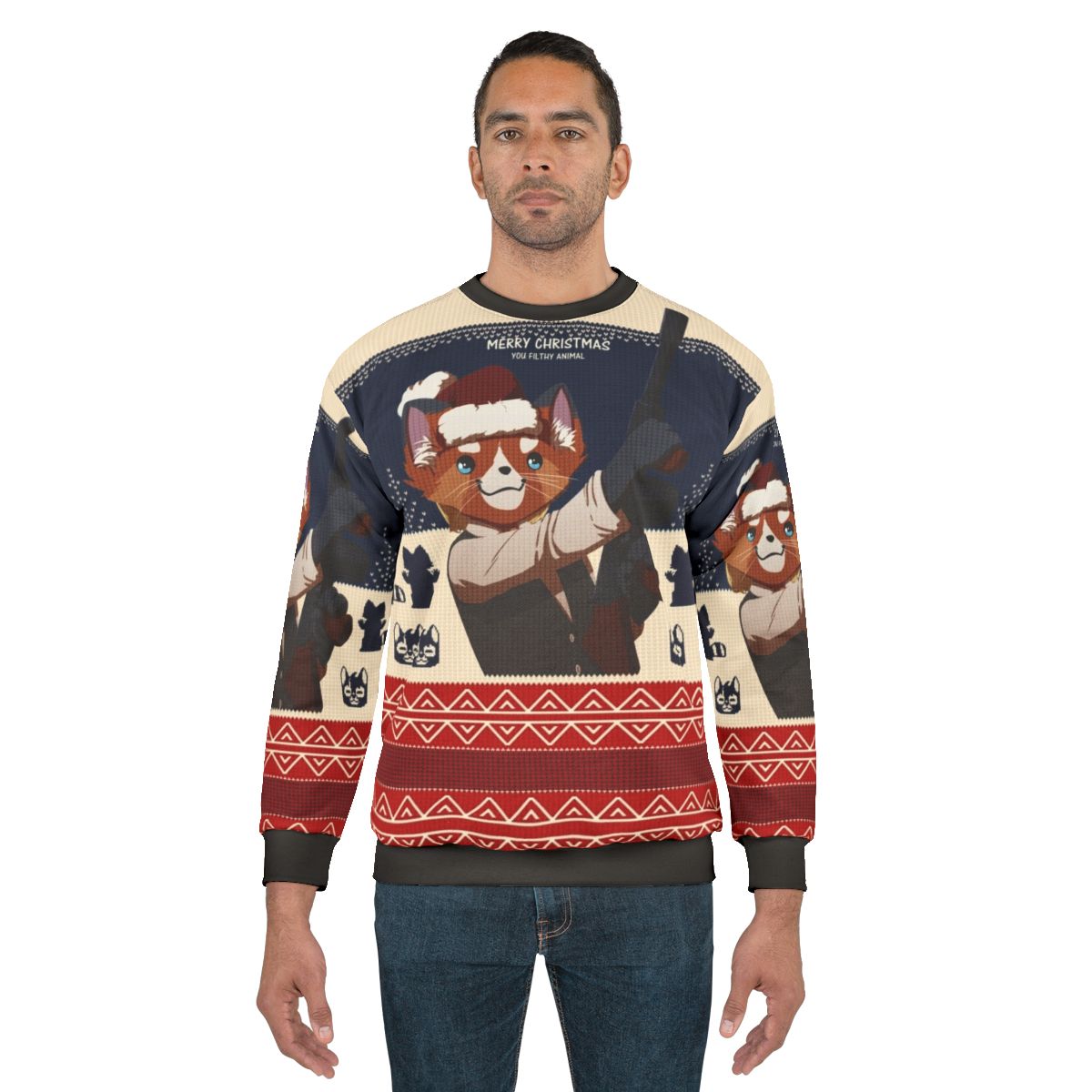 "Merry Christmas You Filthy Animal" Home Alone Inspired Sweatshirt with Red Panda and Feretta