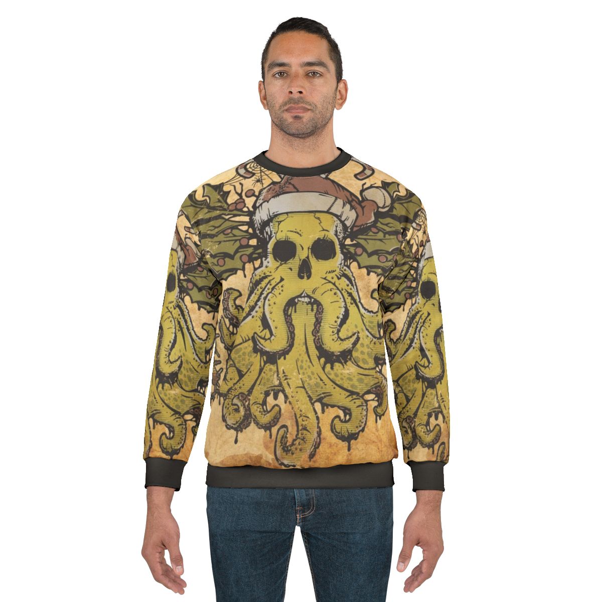 Merry Cthulhumas Christmas Sweatshirt featuring Cthulhu the monster from H.P. Lovecraft's fantasy stories