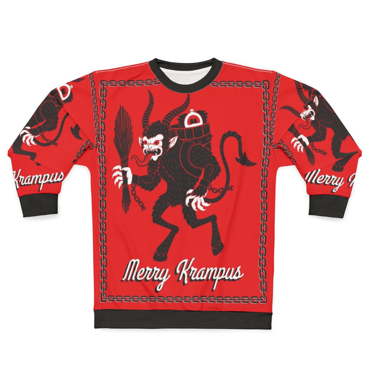 Merry Krampus Christmas Sweatshirt with Festive Devil and Goat Horns Design