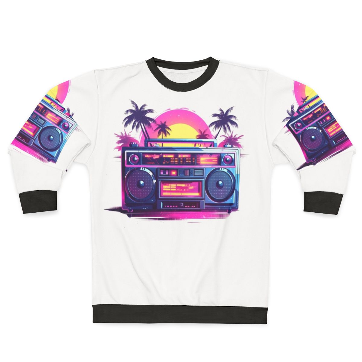 Miami Boombox Retro Sweatshirt with Vibrant 80s Synthwave Graphic
