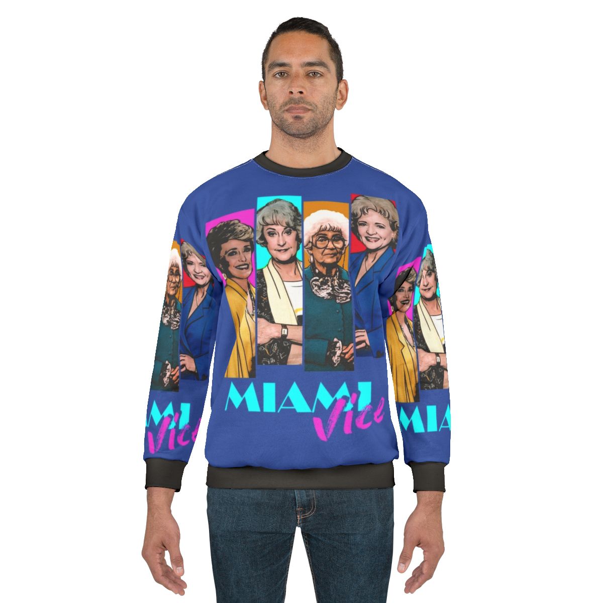 Miami Vice-inspired sweatshirt with pastel colors and retro design