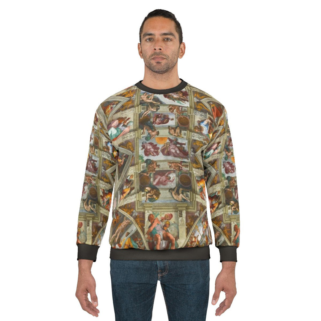 Michelangelo's Sistine Chapel painting on a sweatshirt