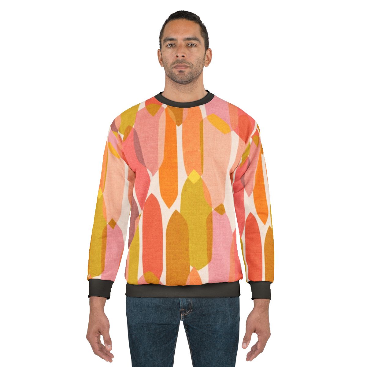 Colorful abstract geometric mid-century modern sweatshirt with vintage retro droplet pattern