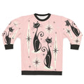 Retro mid century cat sweatshirt in warm pink with stars and diamonds