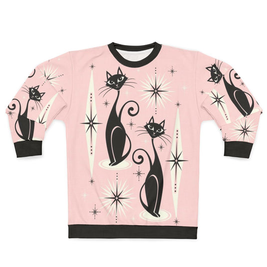 Retro mid century cat sweatshirt in warm pink with stars and diamonds