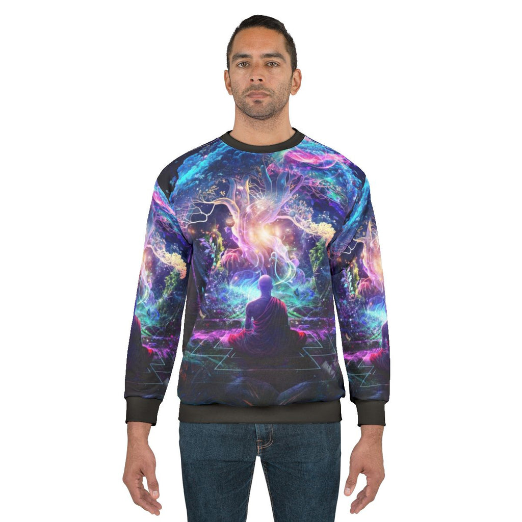 Midnight Garden Sweatshirt with Neon Blue, Inspirational and Visionary Design