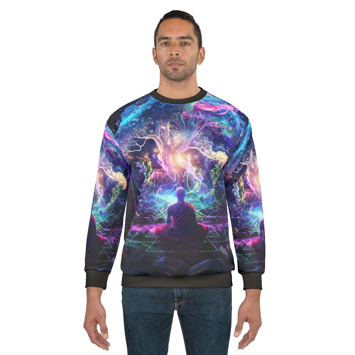 Midnight Garden Sweatshirt with Neon Blue, Inspirational and Visionary Design