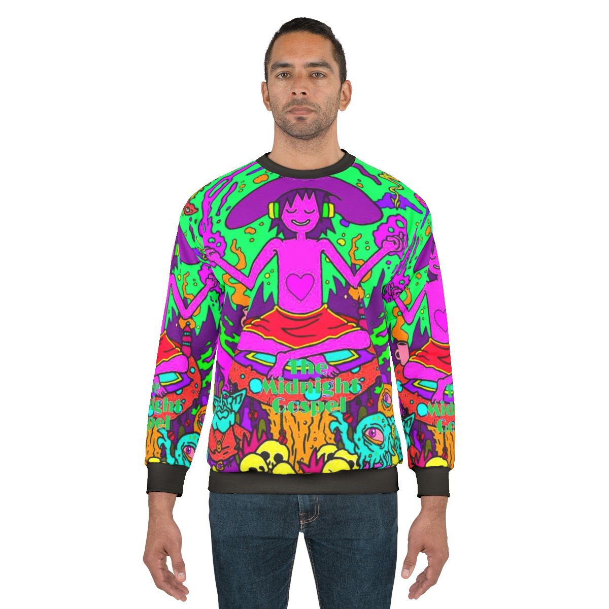 Vibrant "Midnight Gospel" abstract artwork sweatshirt