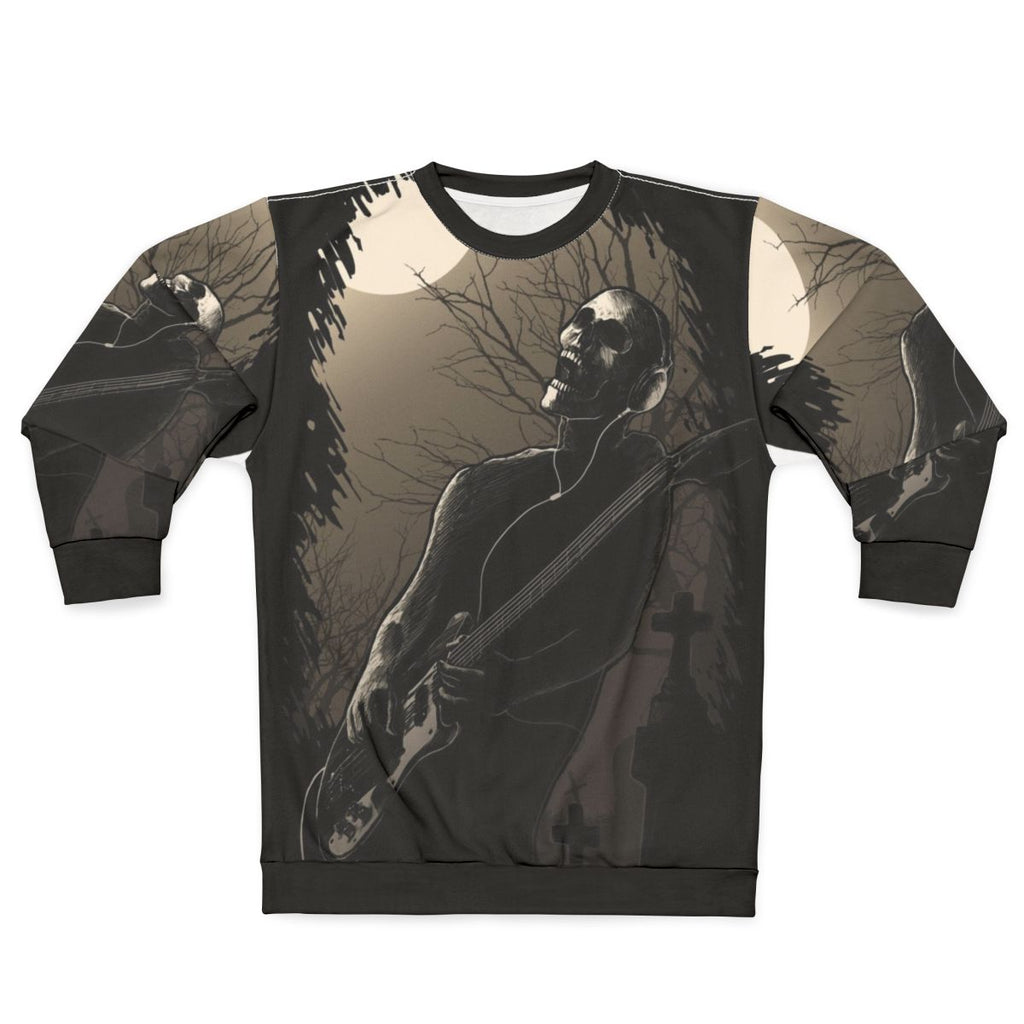 Midnight Rock Sweatshirt with Skull and Skeleton Graphic