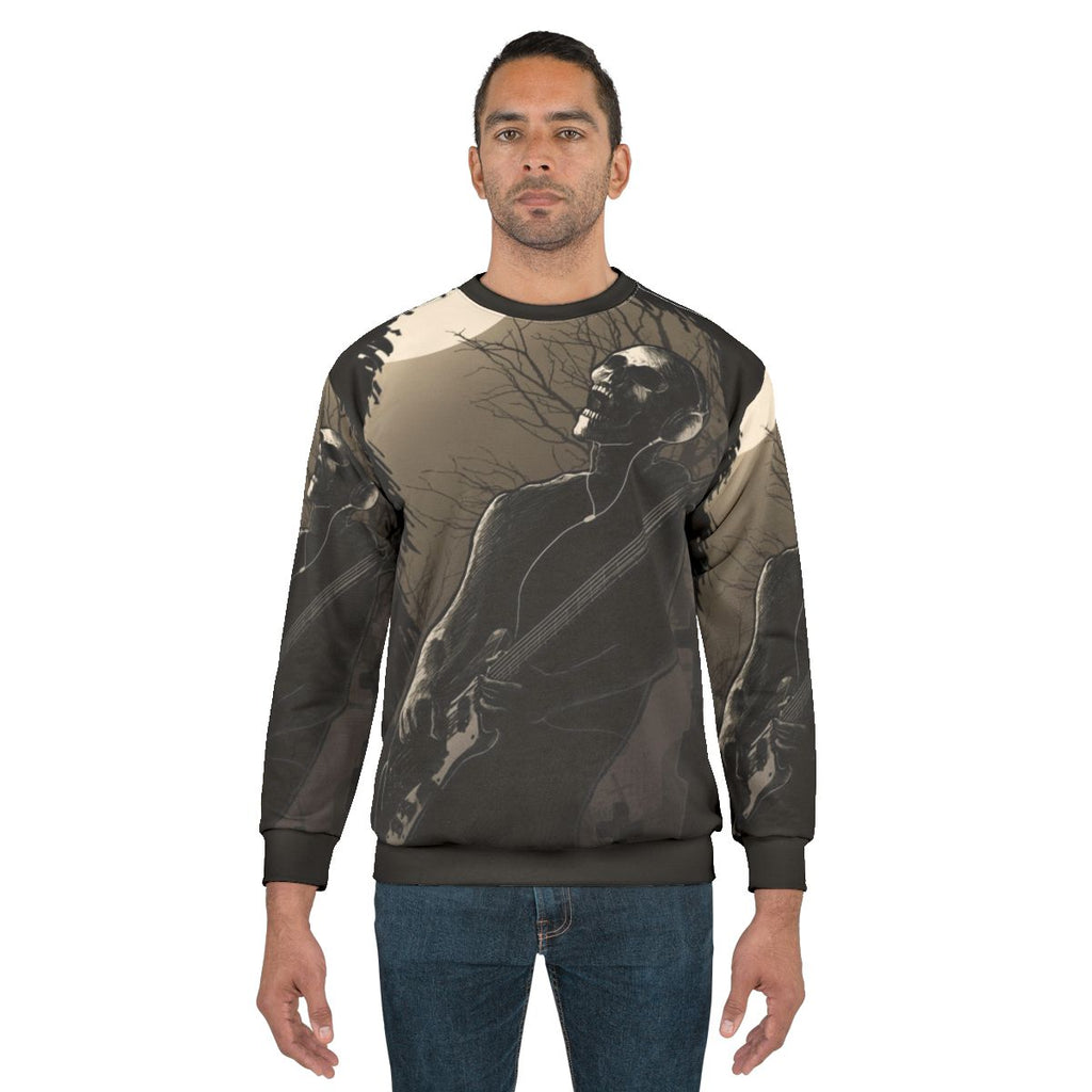 Midnight Rock Sweatshirt with Skull and Skeleton Graphic