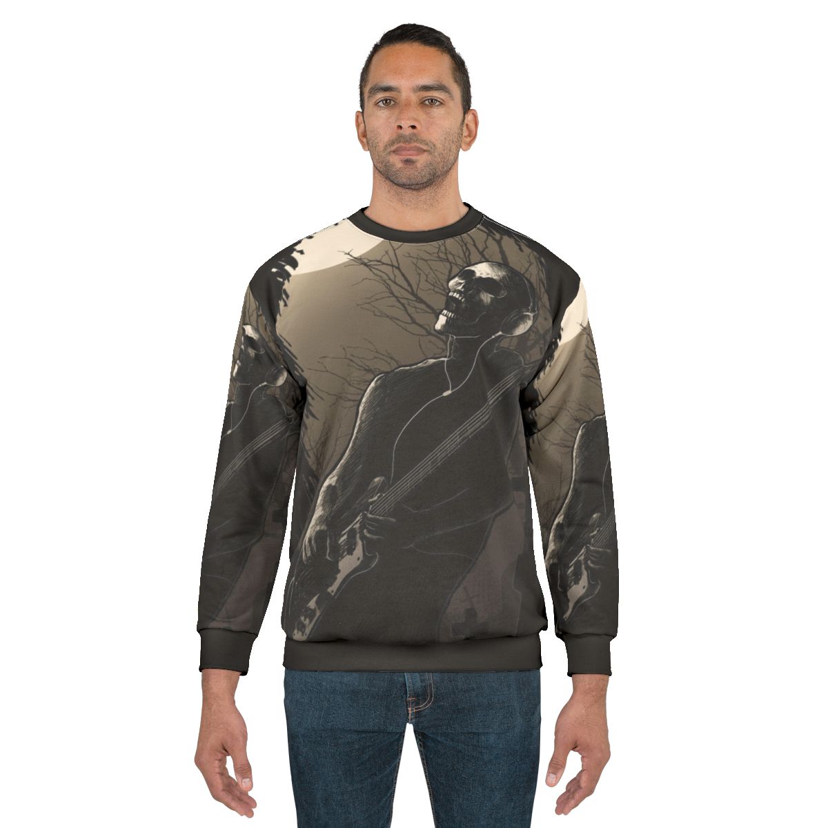 Midnight Rock Sweatshirt with Skull and Skeleton Graphic
