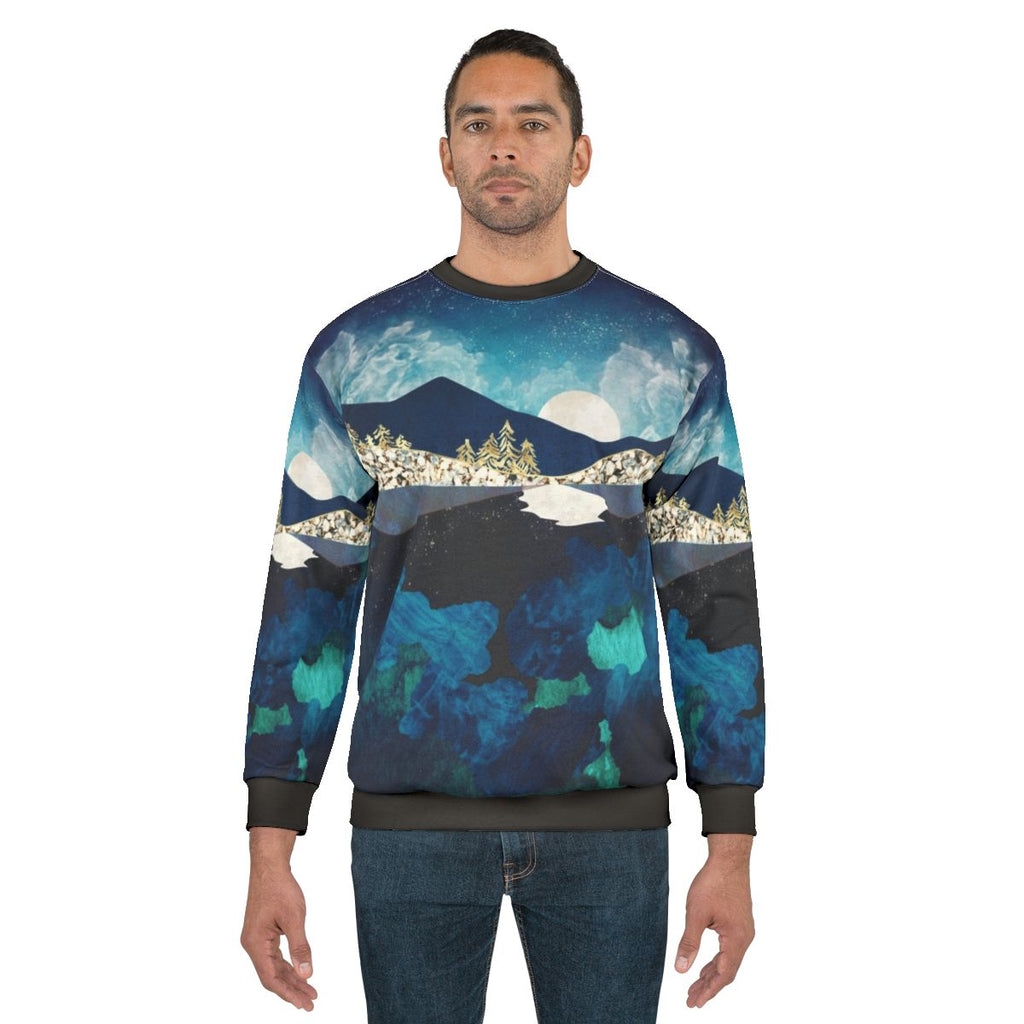 Midnight Water Sweatshirt with Celestial Nature Reflection