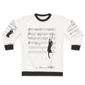Mischievous sweatshirt with a cat playing music in a surreal composition