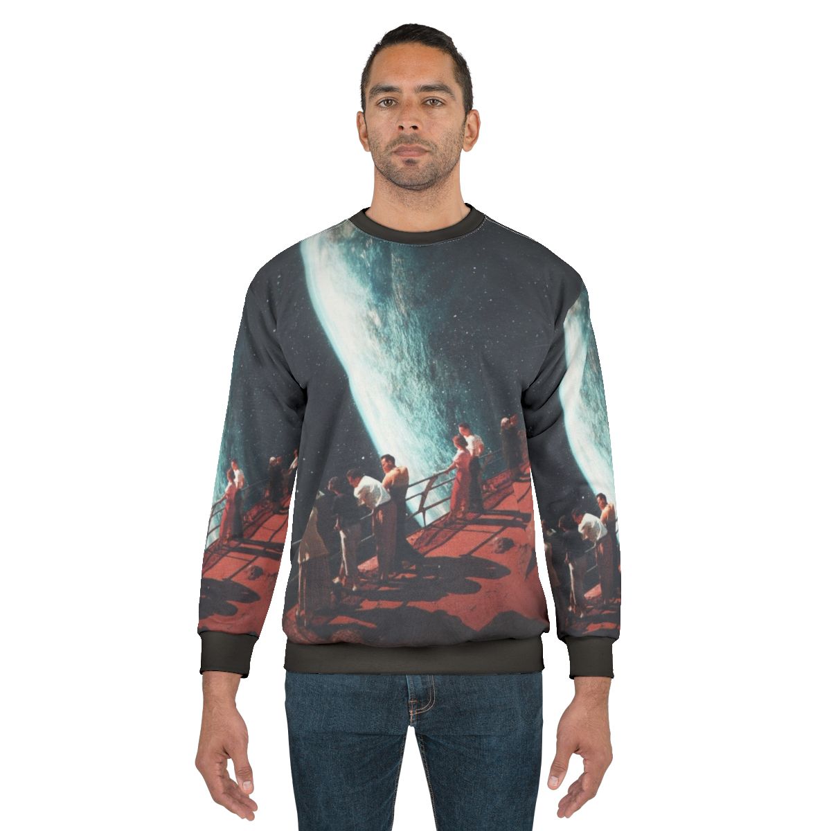 Retro futuristic sweatshirt with surreal space and nostalgic design
