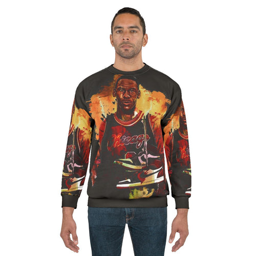 Basketball-themed sweatshirt with MJ sneakers inspired design
