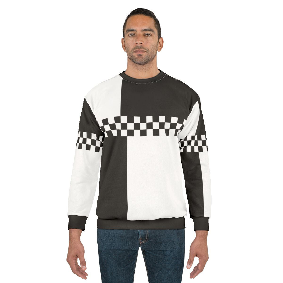 Mod ska retro black and white color block sweatshirt
