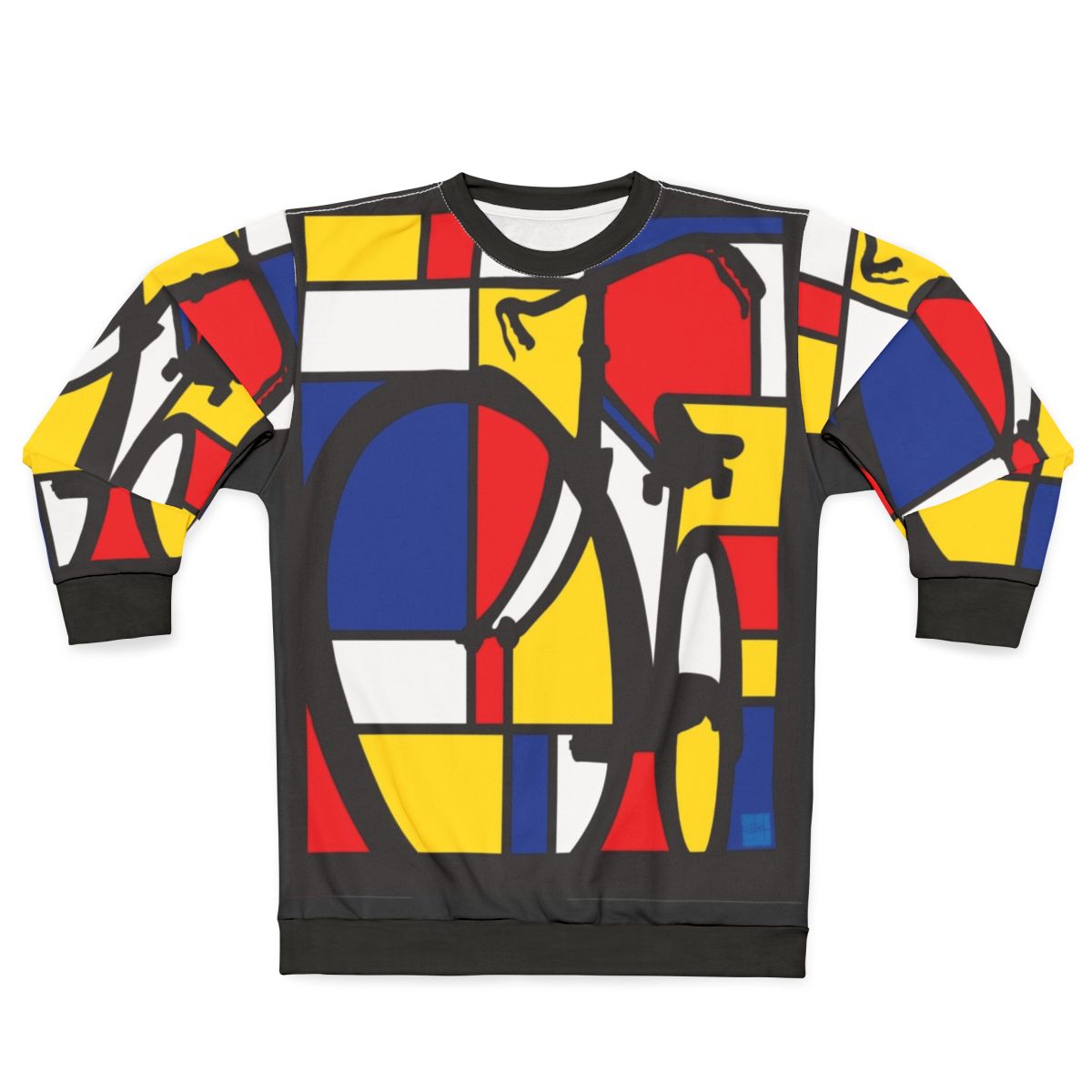 Mondrian inspired bicycle art design on a sweatshirt
