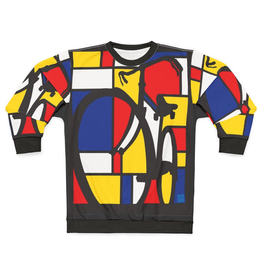 Mondrian inspired bicycle art design on a sweatshirt