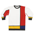 Mondrian style abstract art sweatshirt with colorful geometric minimalist design