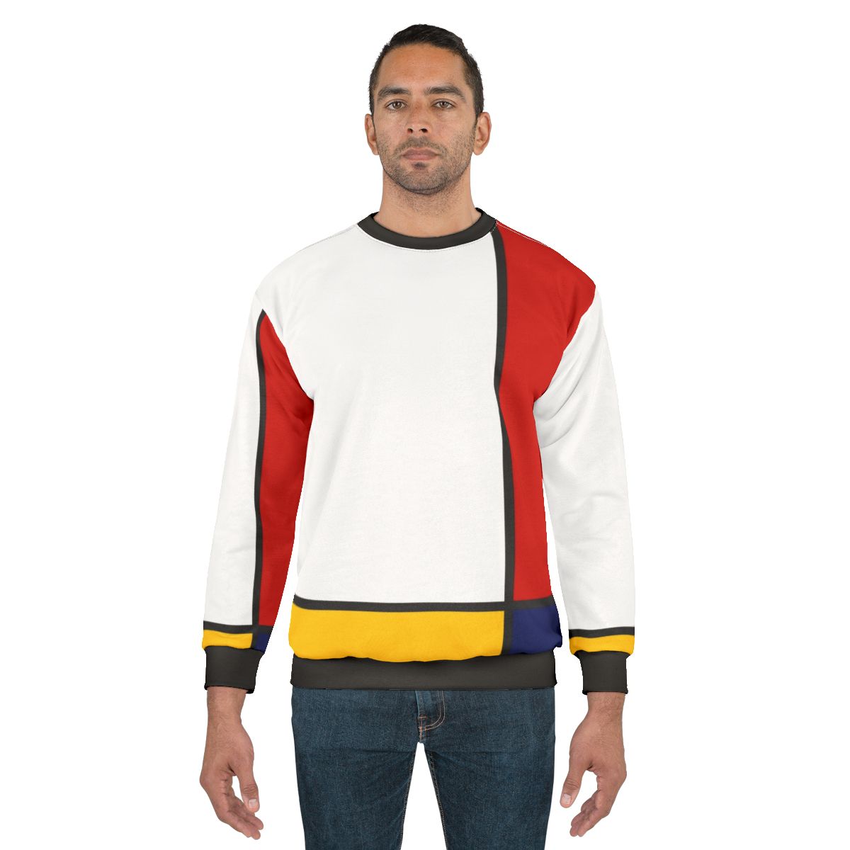 Mondrian style abstract art sweatshirt with colorful geometric minimalist design