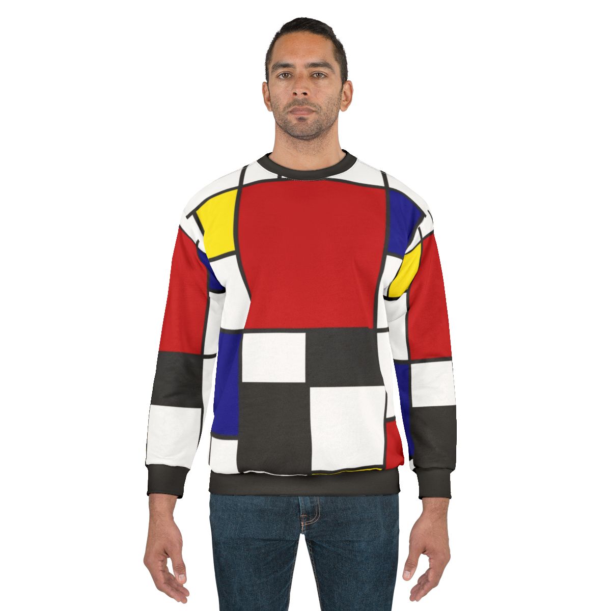 Geometric Mondrian-style abstract pattern sweatshirt