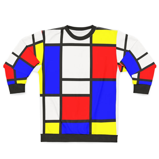 Mondrian-inspired sweatshirt with abstract, geometric color-block design