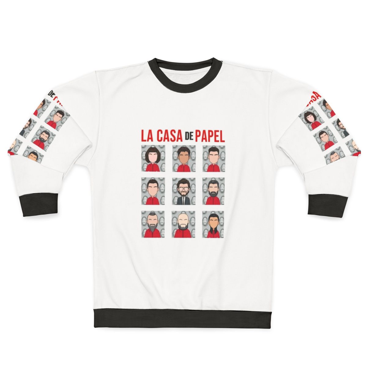 Money Heist Cast Sweatshirt featuring characters from the hit Netflix series La Casa de Papel