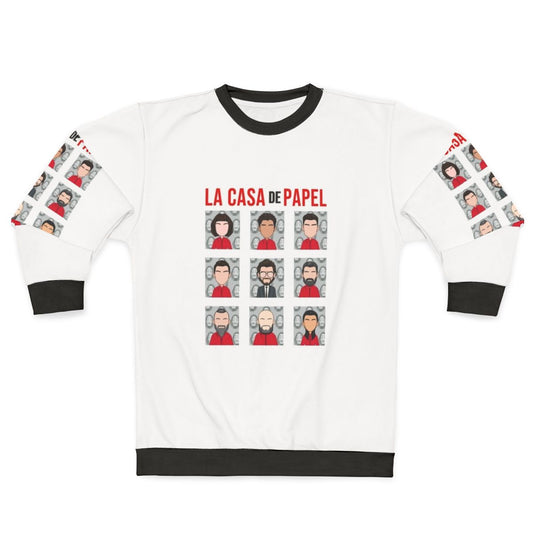 Money Heist Cast Sweatshirt featuring characters from the hit Netflix series La Casa de Papel