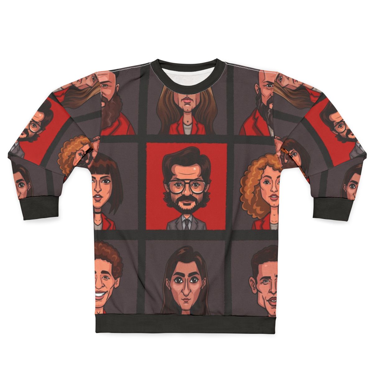 Money Heist Character Lineup Sweatshirt featuring the iconic characters from the Netflix series