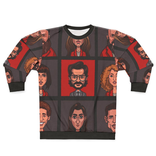 Money Heist Character Lineup Sweatshirt featuring the iconic characters from the Netflix series