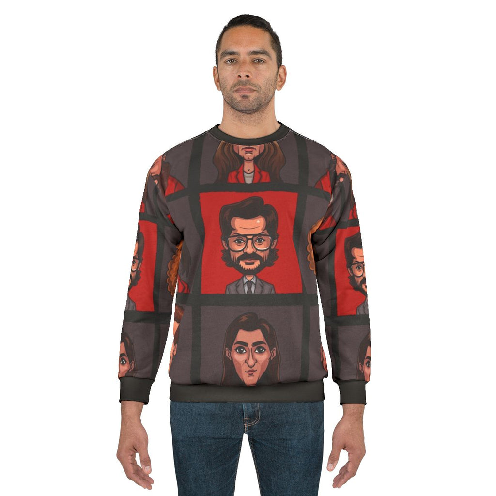 Money Heist Character Lineup Sweatshirt featuring the iconic characters from the Netflix series