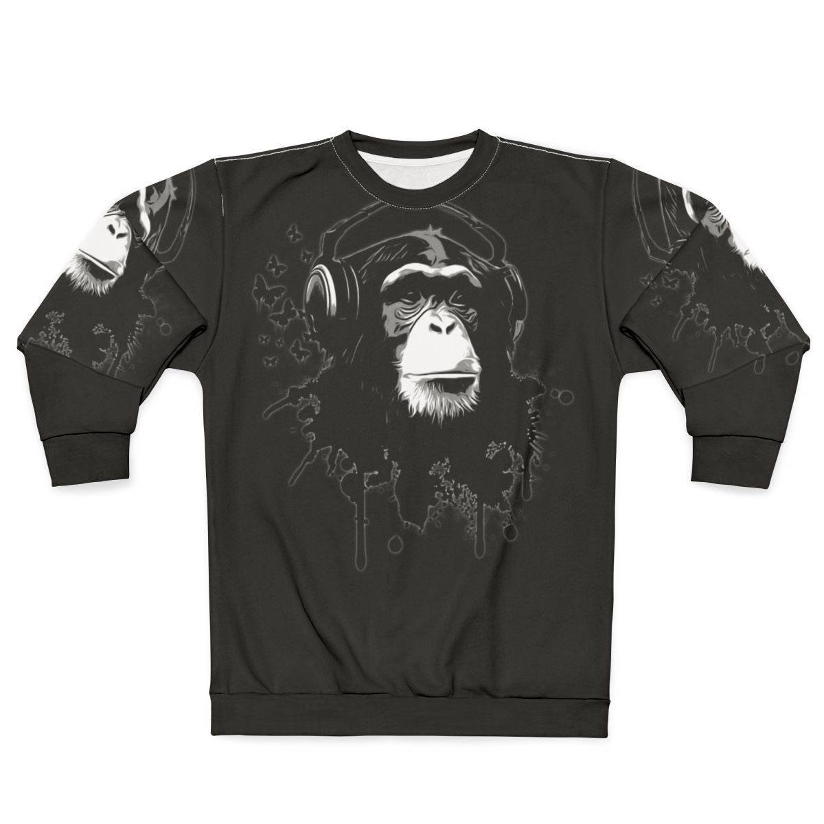 Black sweatshirt with urban graffiti and nature inspired design