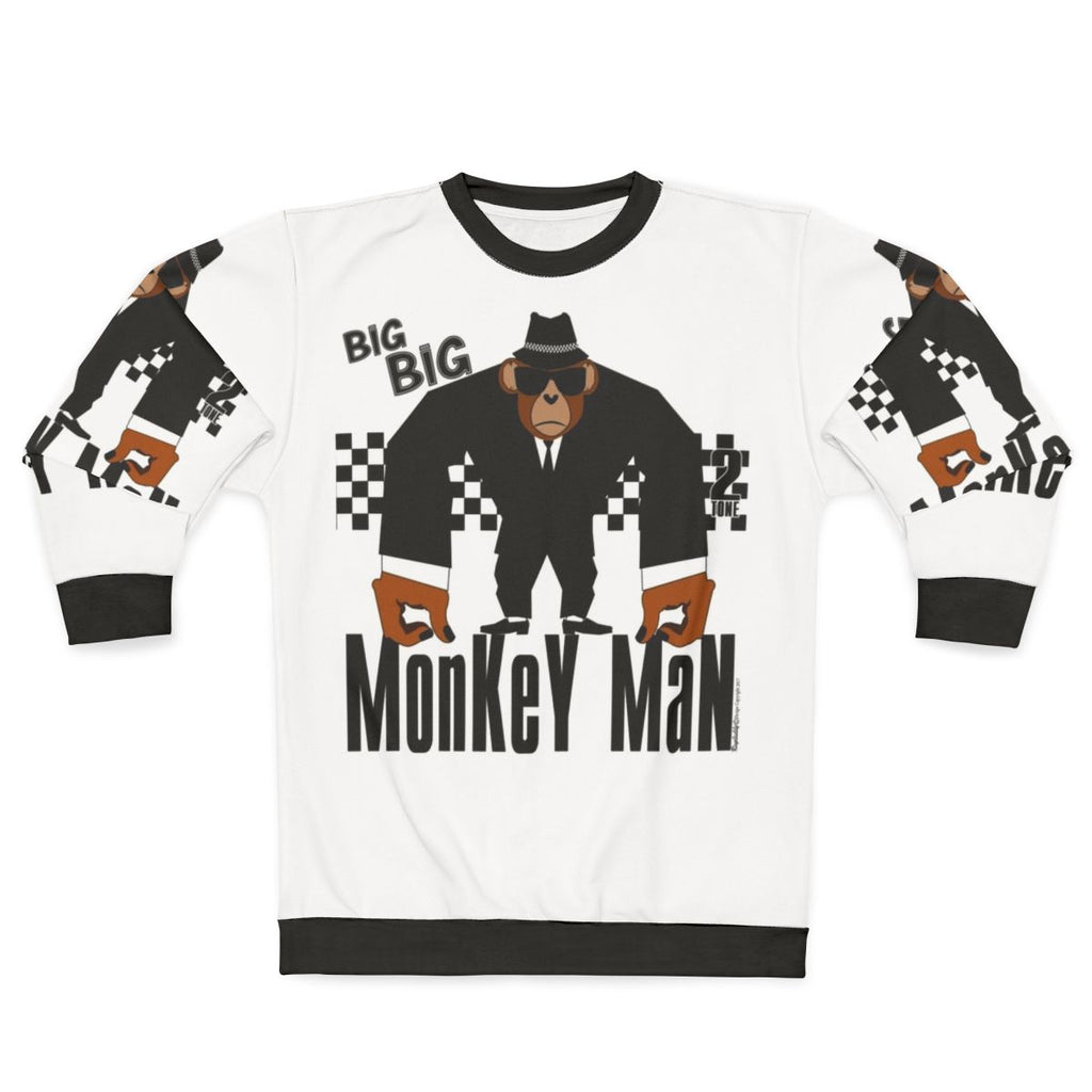 Monkey man graphic on a cozy ska inspired sweatshirt