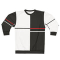Minimalist monochrome sweatshirt with geometric design, inspired by Danganronpa