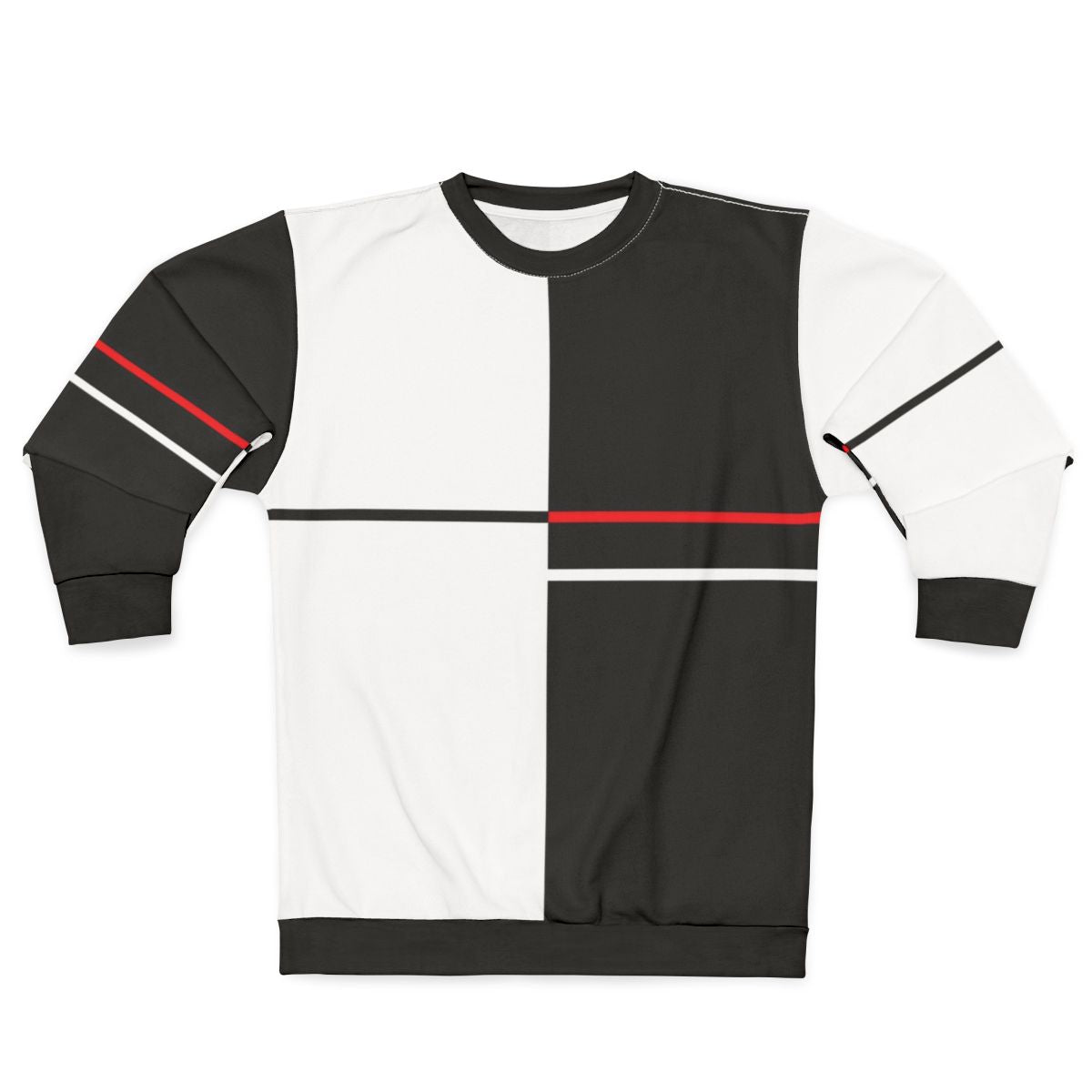 Minimalist monochrome sweatshirt with geometric design, inspired by Danganronpa