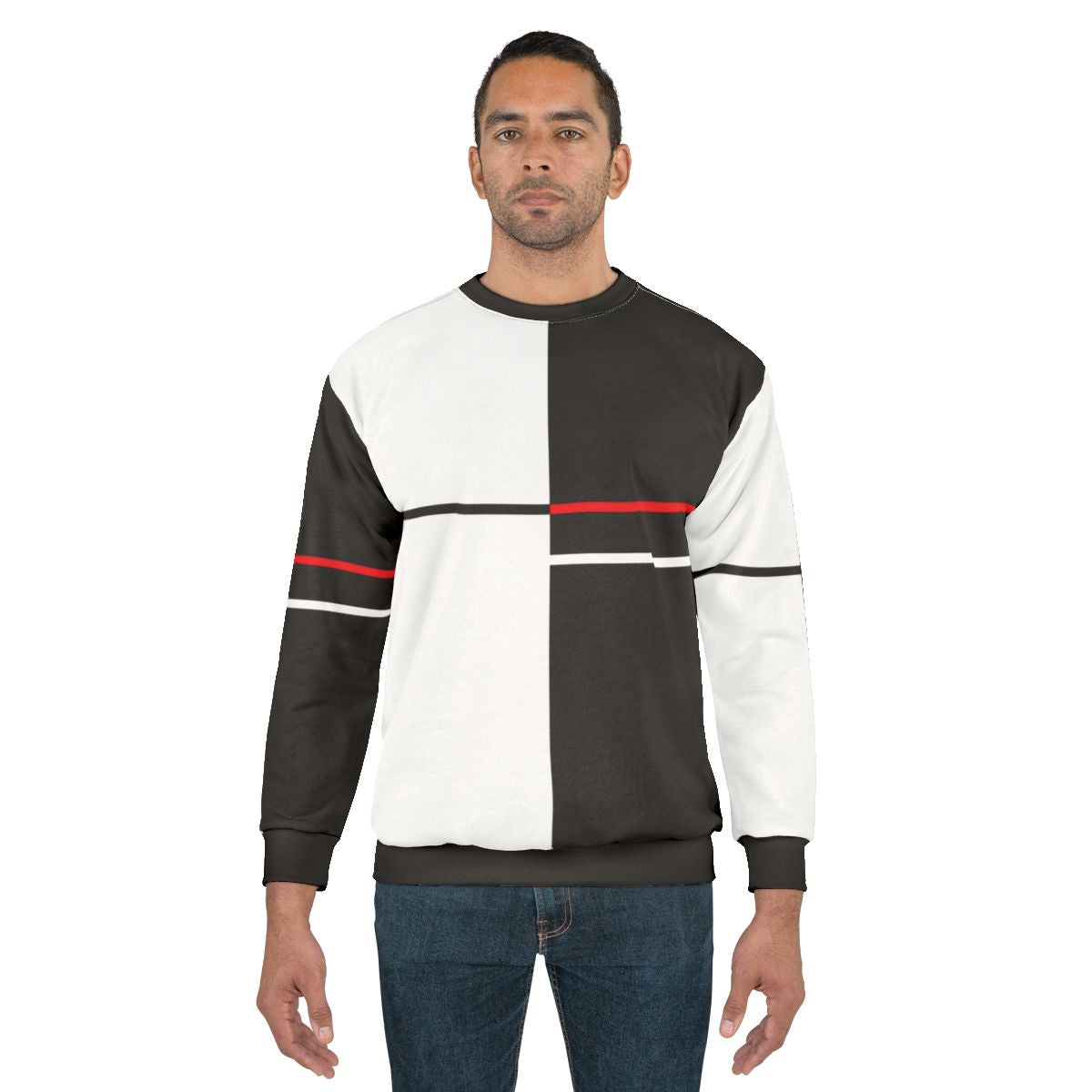 Minimalist monochrome sweatshirt with geometric design, inspired by Danganronpa