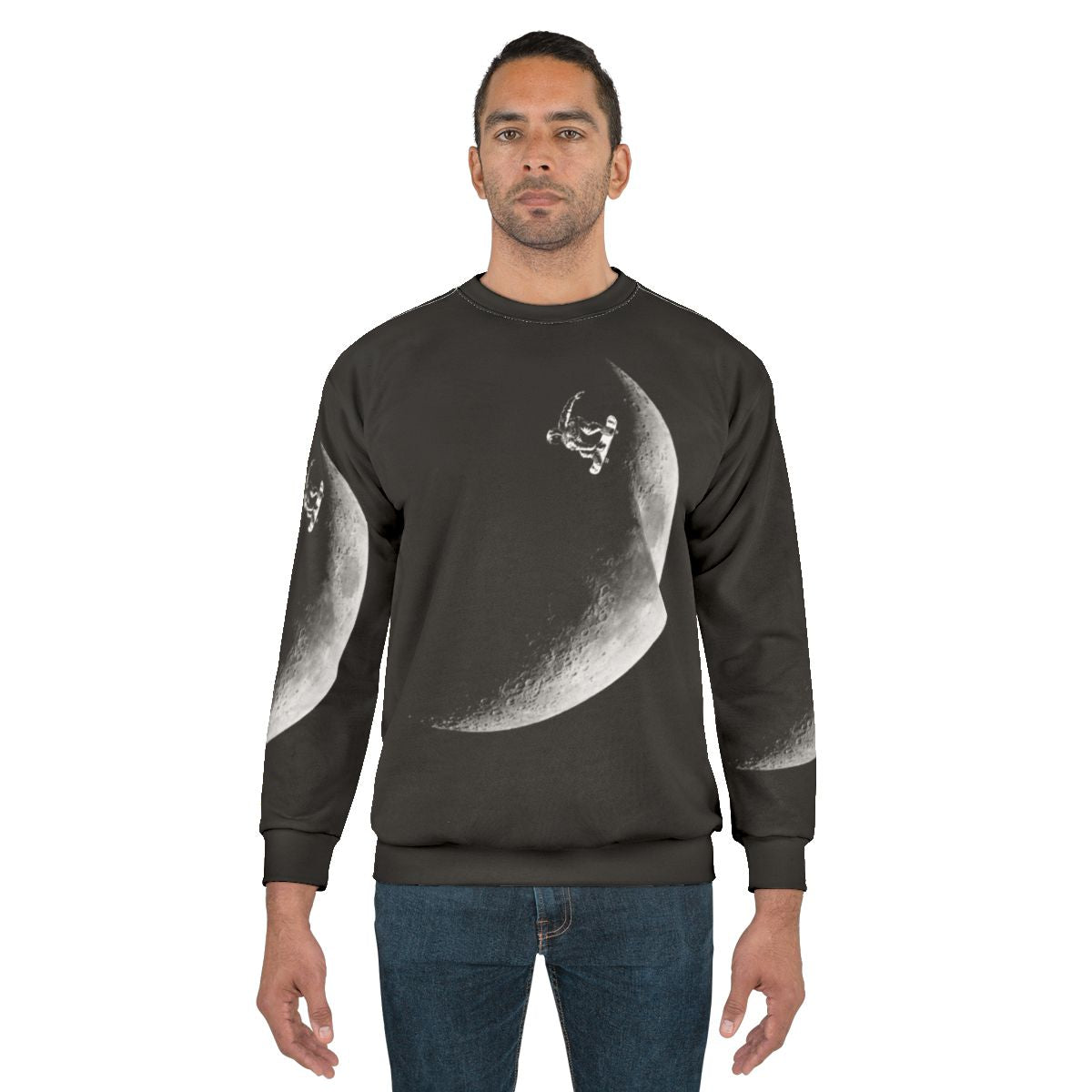 Astronaut skateboarding in the galaxy on a black and white sweatshirt