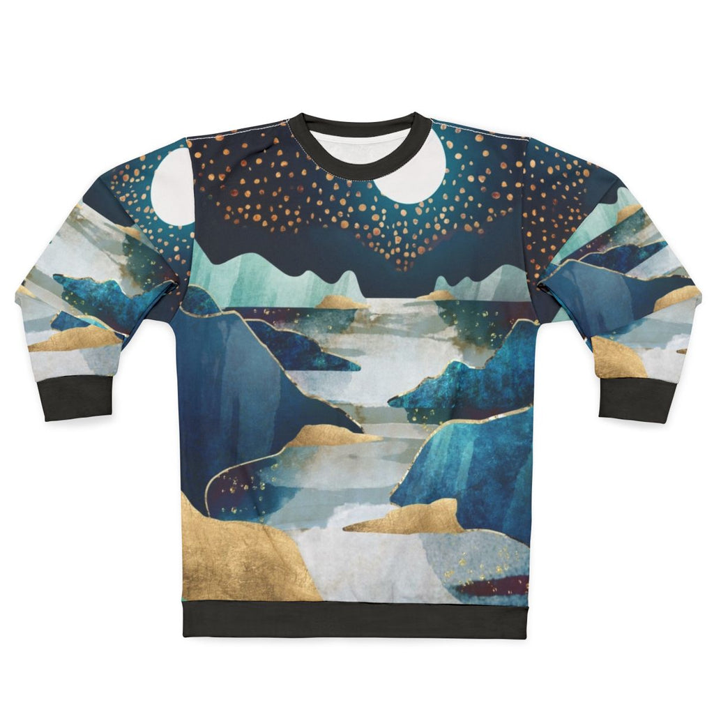 Moon Glow Sweatshirt with Celestial Landscape Design