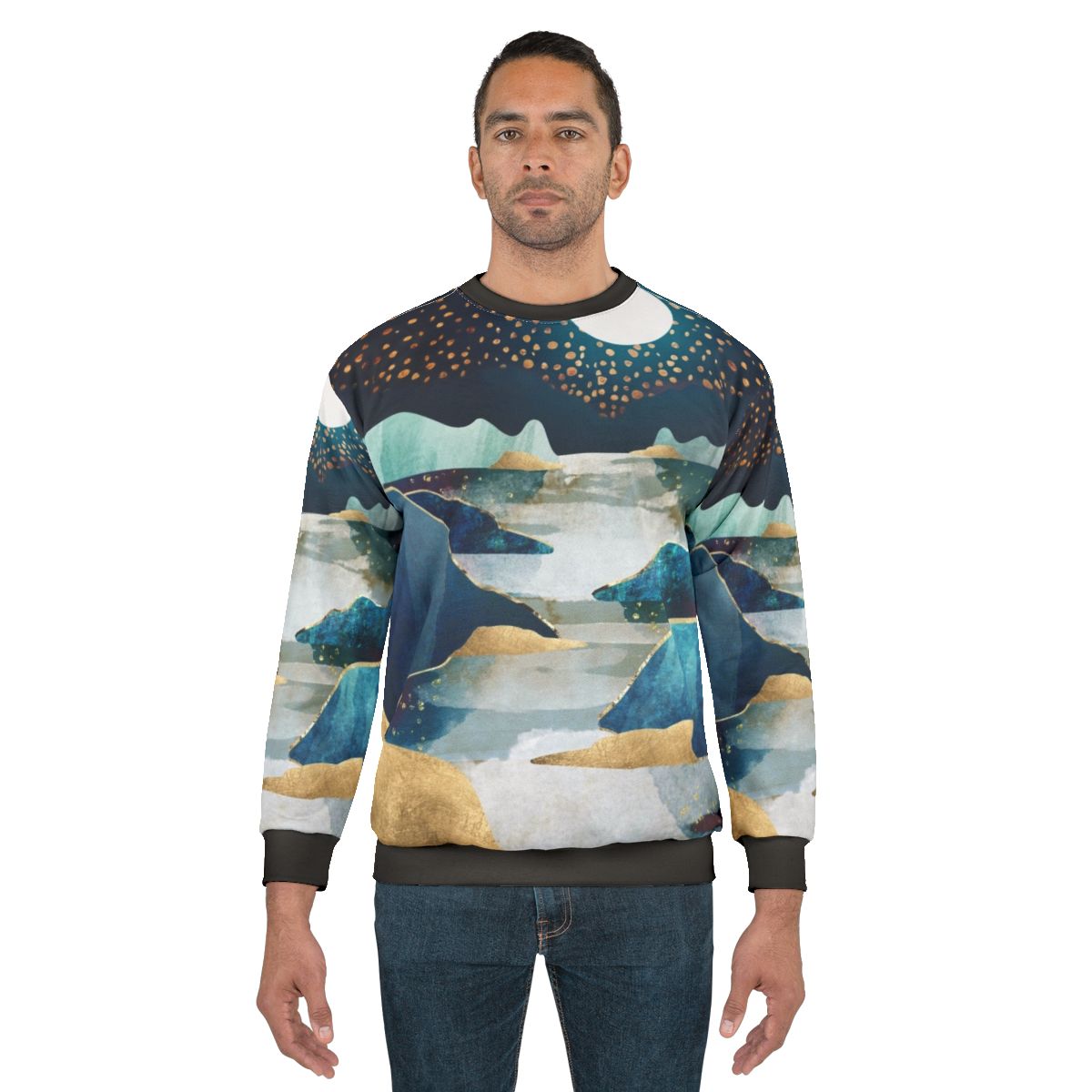 Moon Glow Sweatshirt with Celestial Landscape Design
