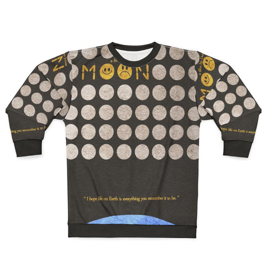 Minimalist Moon Sweatshirt with Retro Sci-Fi Aesthetic
