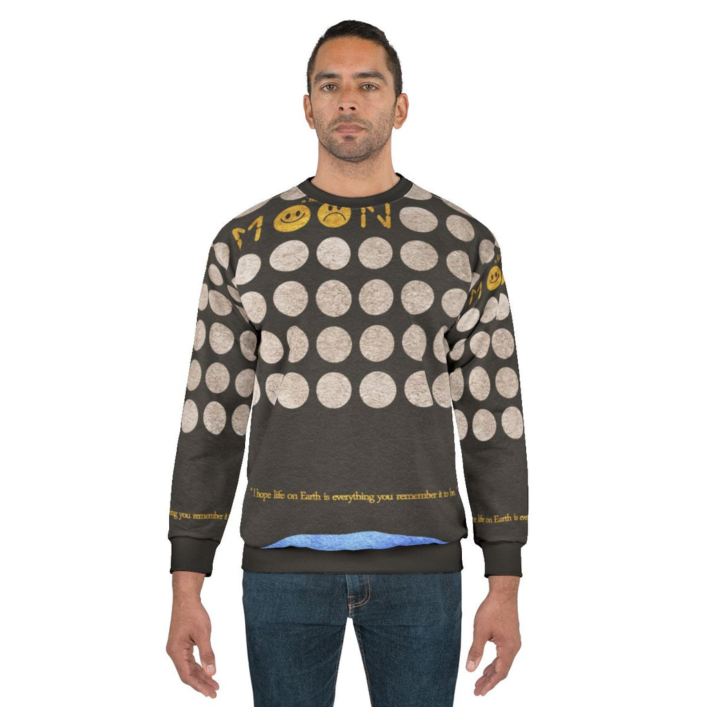 Minimalist Moon Sweatshirt with Retro Sci-Fi Aesthetic