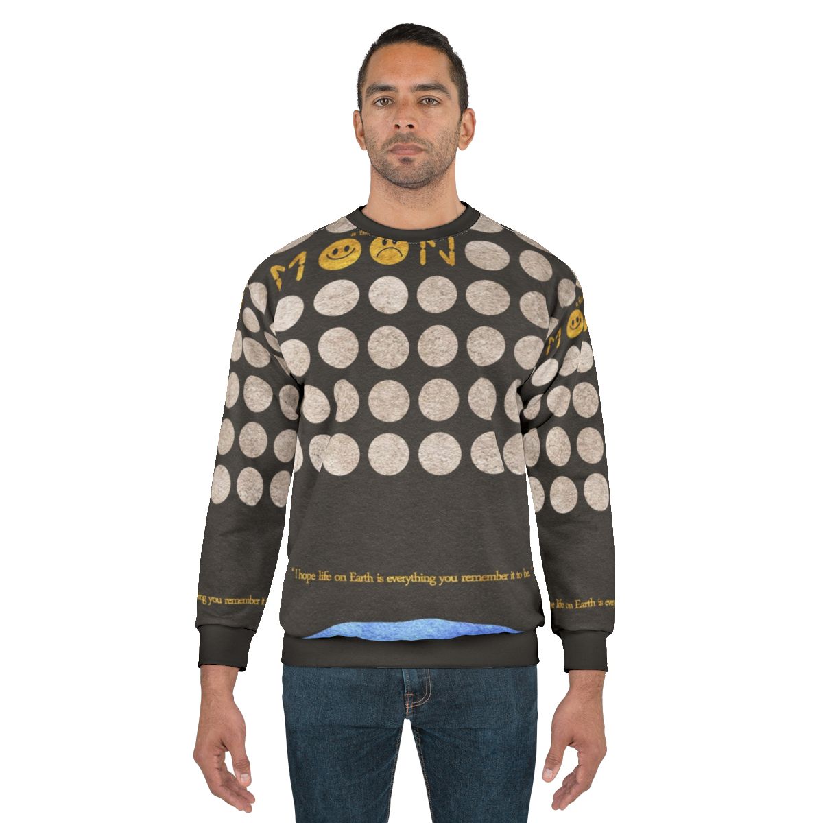 Minimalist Moon Sweatshirt with Retro Sci-Fi Aesthetic