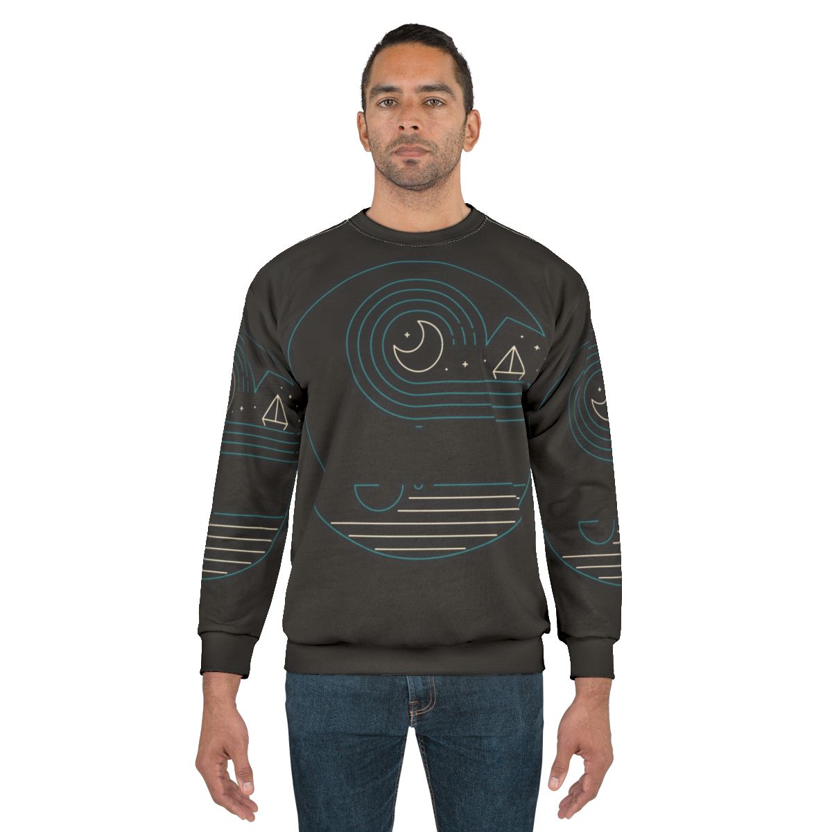 Minimalist Moonlight Companions Sweatshirt with Line Art Design