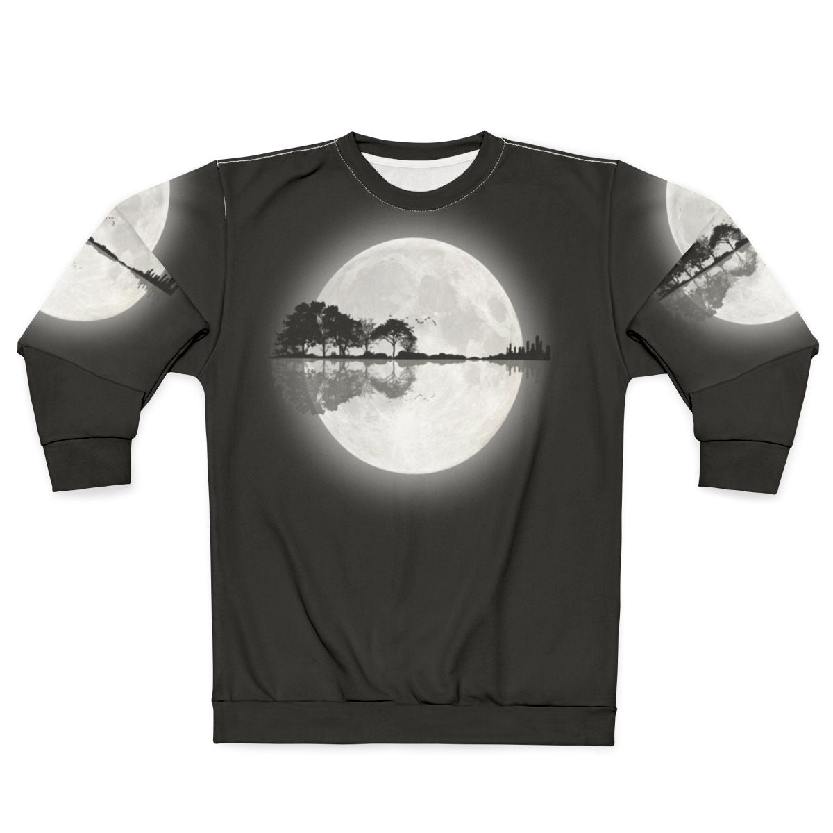Minimalist landscape design guitar sweatshirt with moon and nature