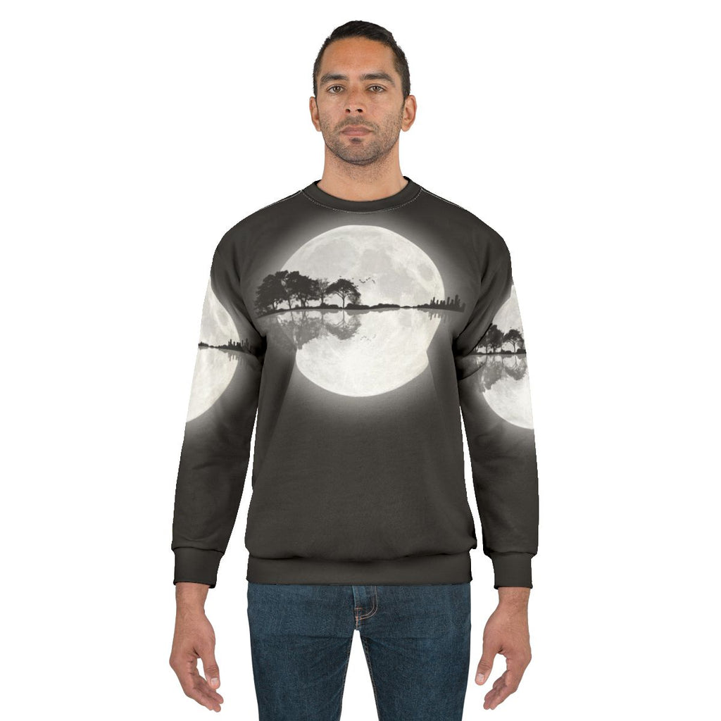 Minimalist landscape design guitar sweatshirt with moon and nature