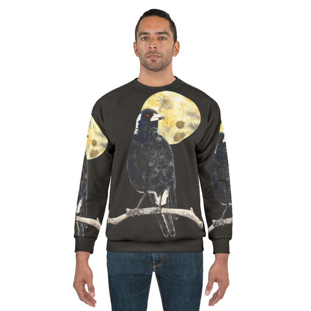 Moonlit Magpie Sweatshirt featuring an Australian Magpie illustration