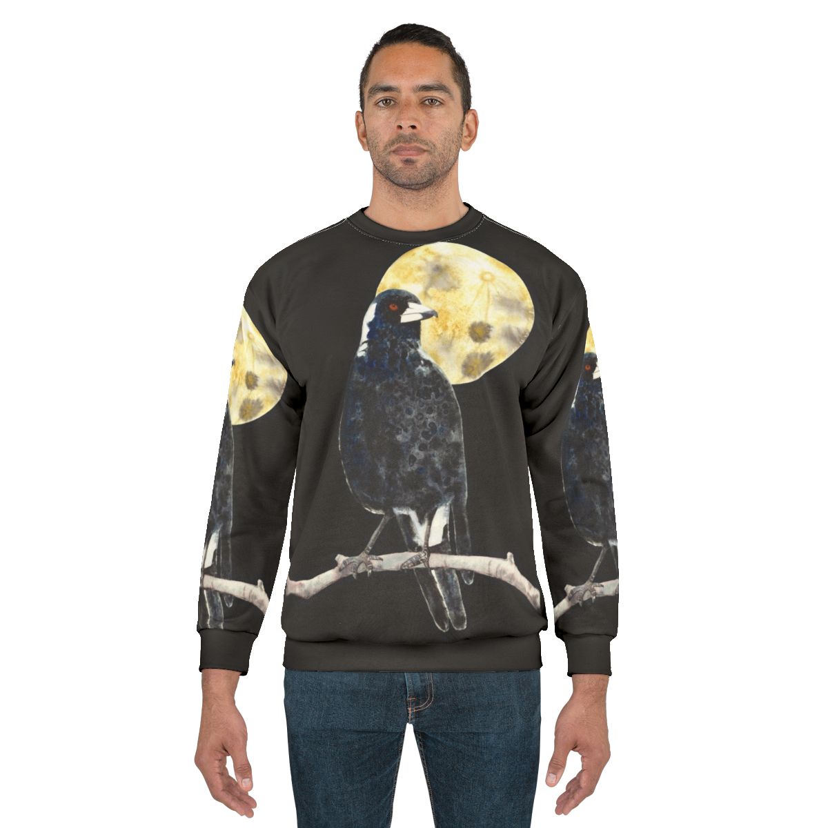 Moonlit Magpie Sweatshirt featuring an Australian Magpie illustration