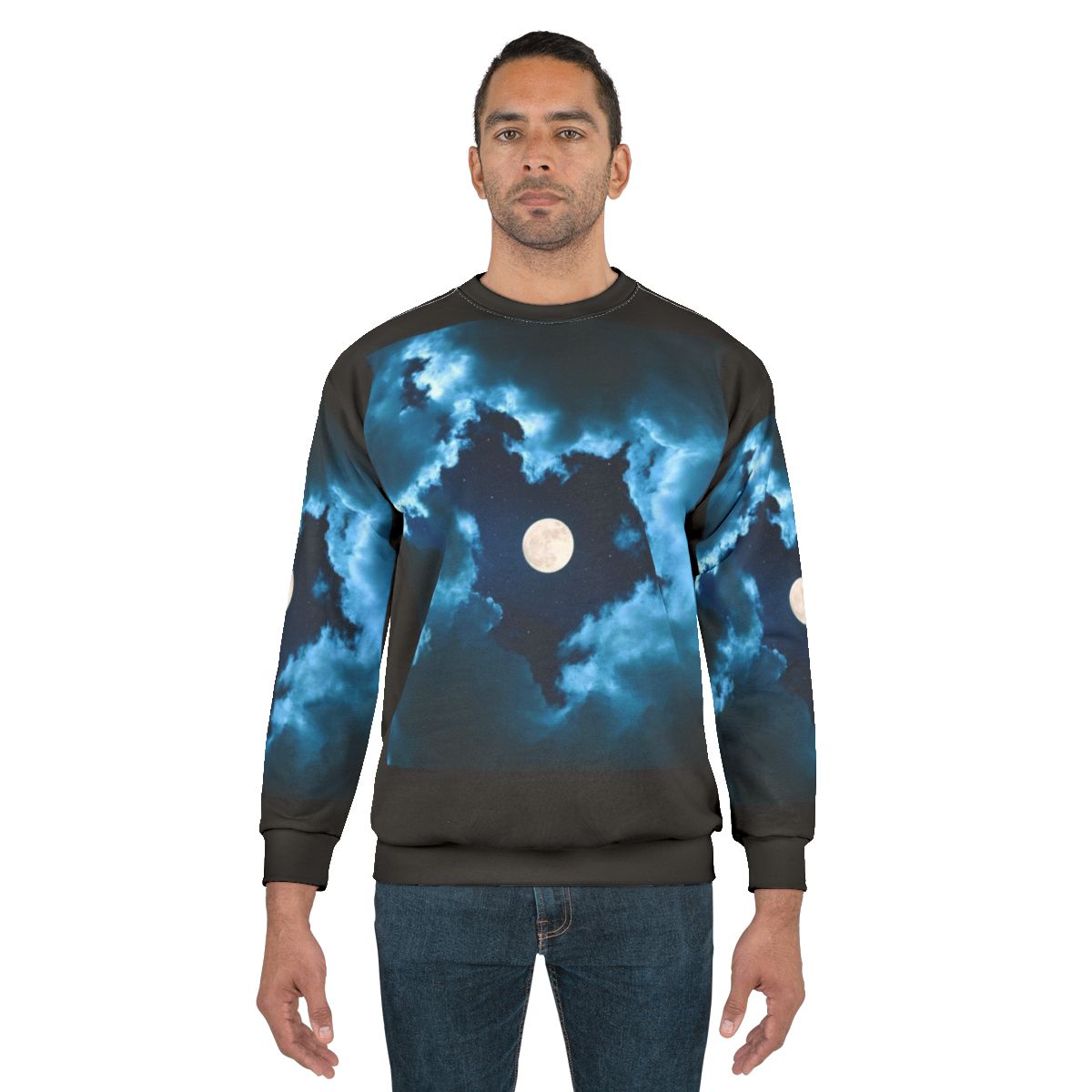 Moonshine sweatshirt featuring a night sky with galaxies, planets, and stars