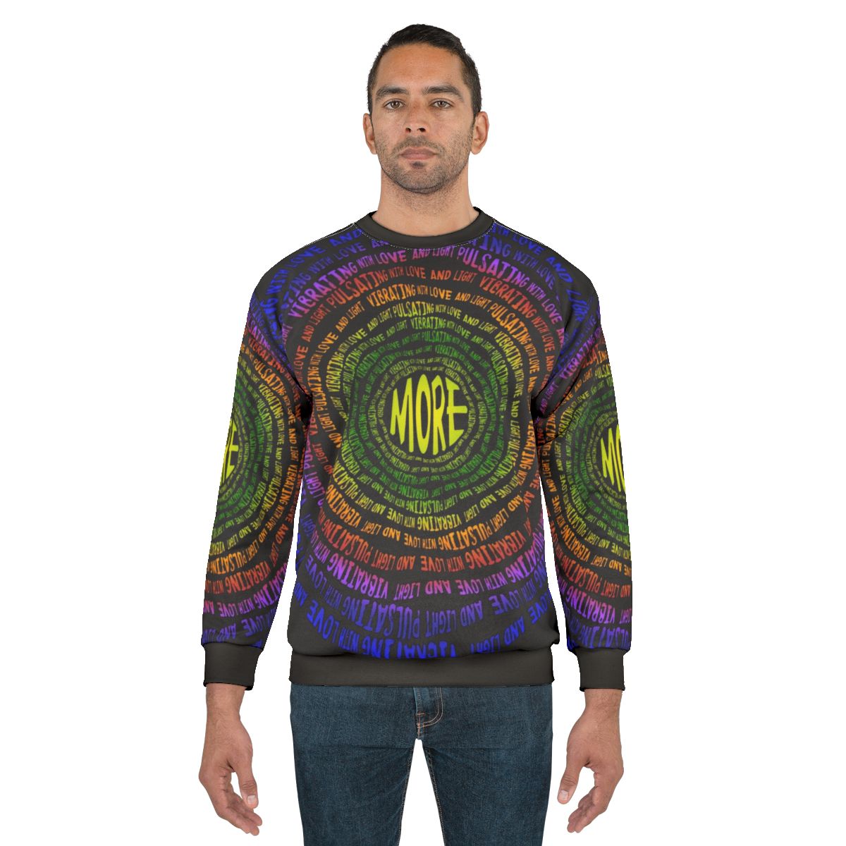 Phish sweatshirt with vibrant, pulsating graphic design and lyrical artwork